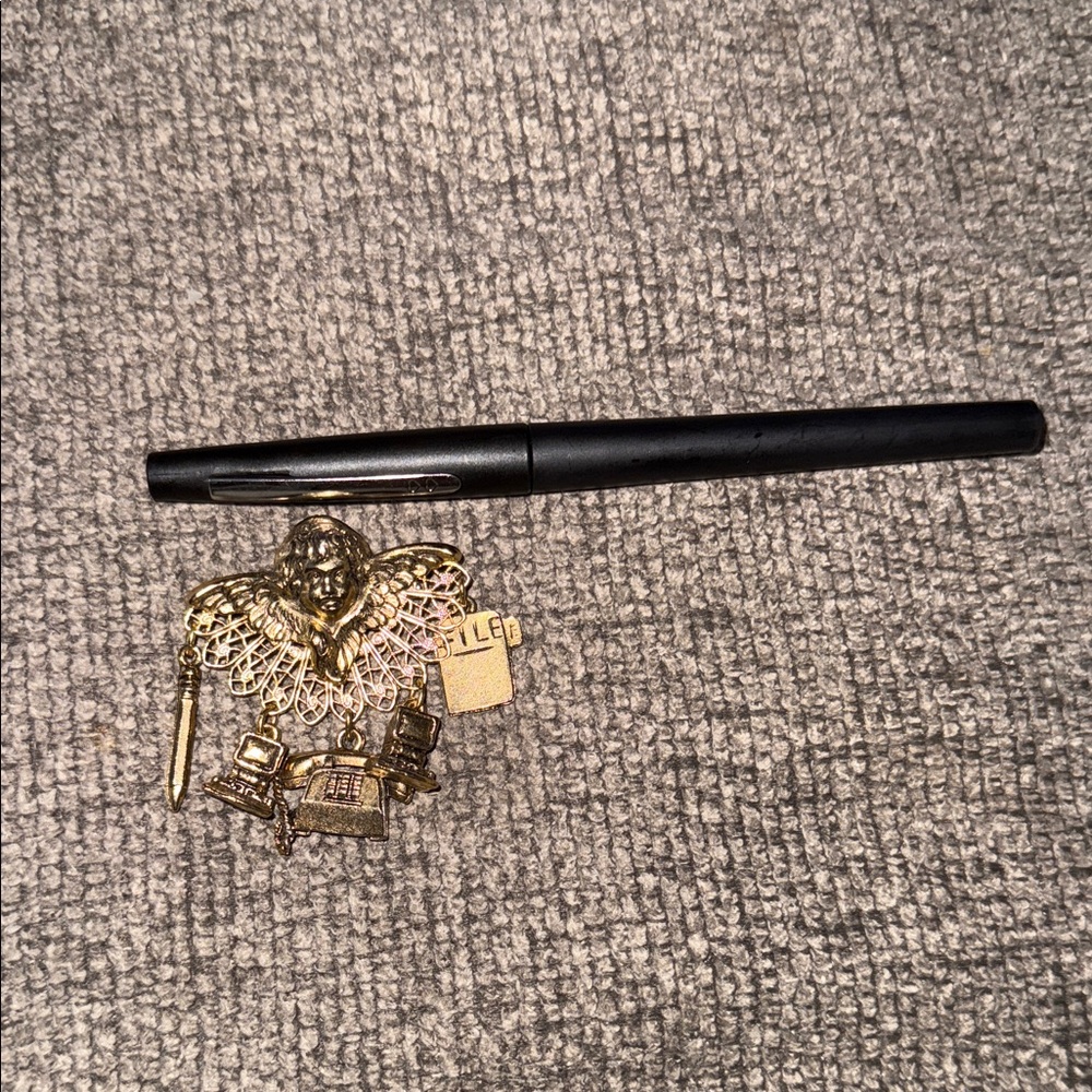 Gold Tone Angel Brooch with Office Charms